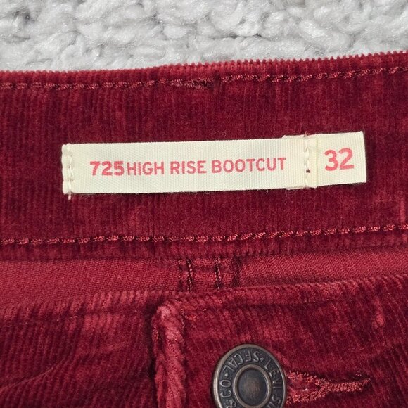 Levis 725 Pants Women 32 Red Corduroy Bootcut High Rise Stretch Cowgirl Western - Picture 5 of 14
